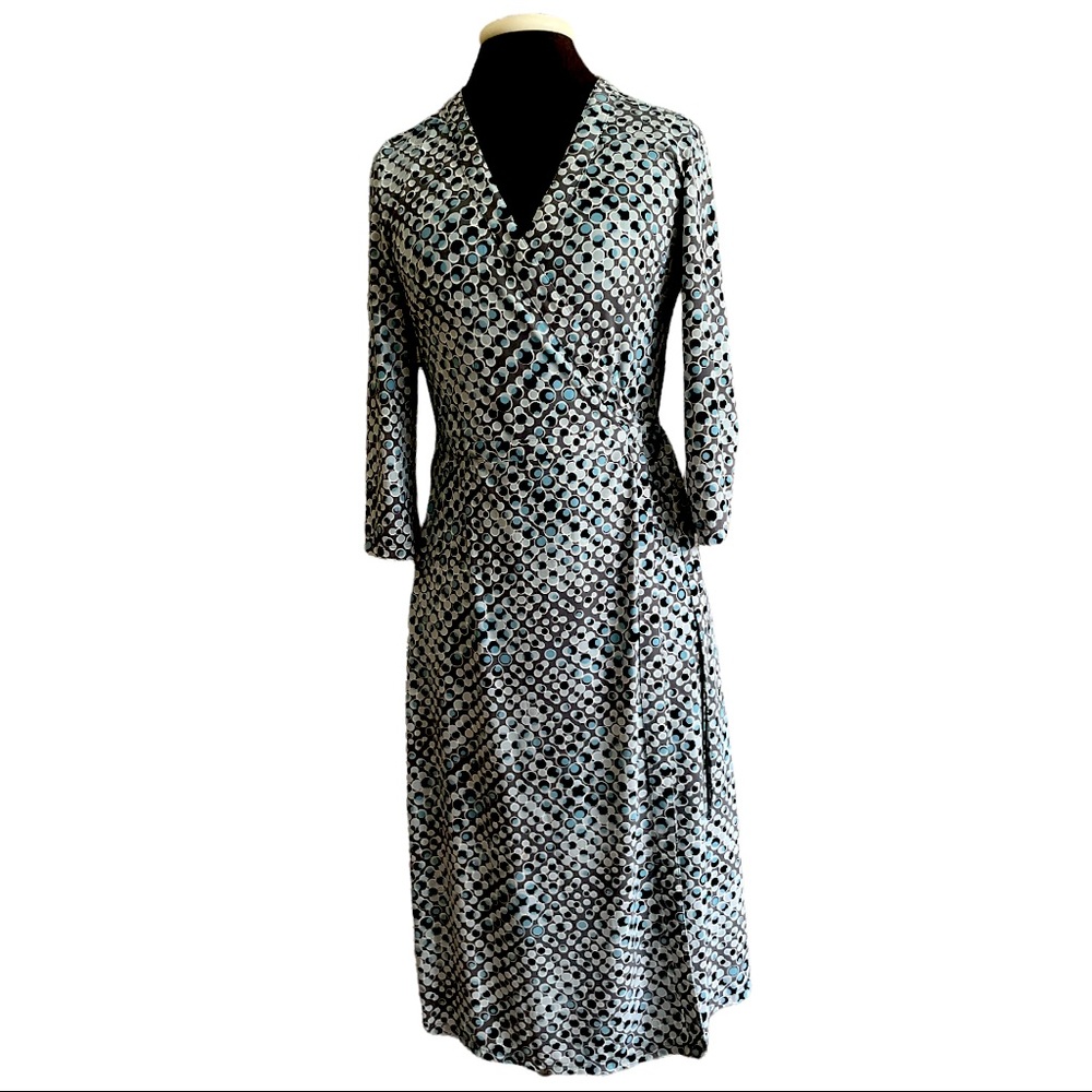 Lapis grey/blue belted wrap midi dress 3/4 sleeve size small